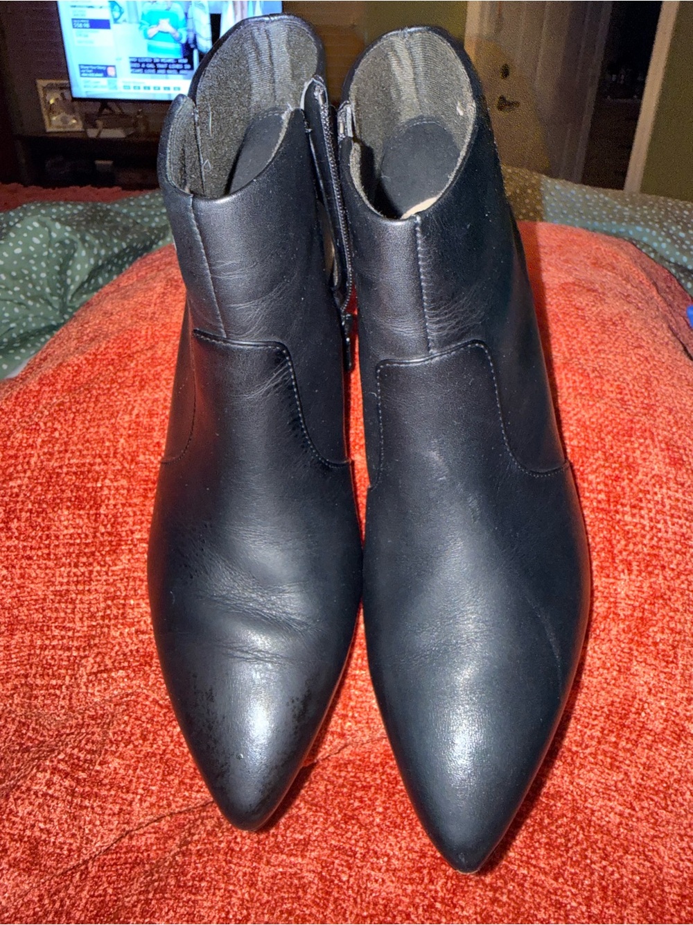 Clarks Black Pointed Leather Ankle Booties